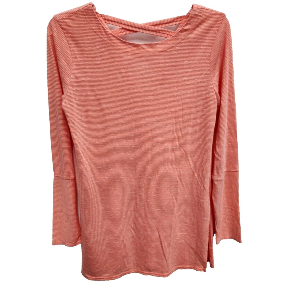 prAna Tunic Top Womens Medium Peach Pinstripe 3/4 Sleeve Activewear Athleasure
